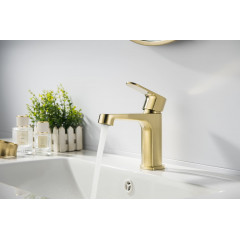 AQ1210BG ОБЕРОН смеситель для раковины 98, без донного клапана, шлиф. золото