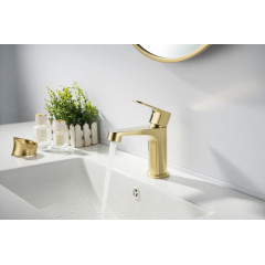 AQ1210BG ОБЕРОН смеситель для раковины 98, без донного клапана, шлиф. золото