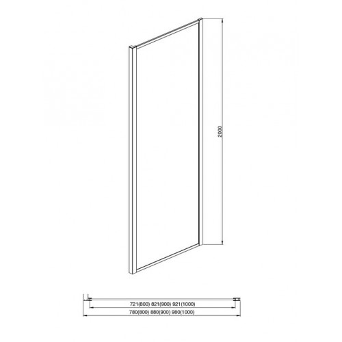 AQ ARI WA 10020GM Неподвижная душевая стенка 1000x2000, для комбинации с дверью, профиль оружейная сталь, стекло прозрачное