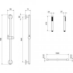 AQ2012BGM ЕВРОПА душевой гарнитур 1jet 65 см, оружейная сталь (шлиф. черный хром)