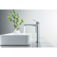 AQ1704CR ЛУГАНО смеситель для раковины высокий 217, без донного клапана