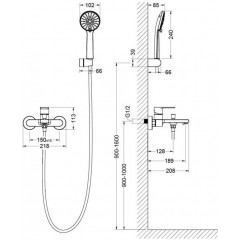 AQ1449CR ЛИРА смеситель для ванны с душевым набором 3jet