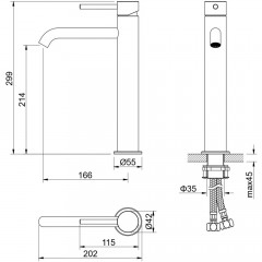 AQ1304BG ЕВРОПА смеситель для раковины высокий 215, без донного клапана, шлиф. золото