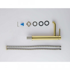 AQ1304BG ЕВРОПА смеситель для раковины высокий 215, без донного клапана, шлиф. золото