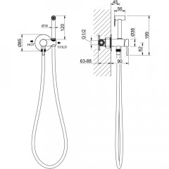 AQ1021BG ЕВРОПА комплект для гигиенического душа встроенный (смеситель + гигиеническая лейка + шланг), шлиф. золото