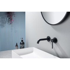 AQ1313MB ЕВРОПА смеситель для раковины настенный 2 отв. (внешняя и скрытая часть), матовый черный
