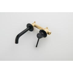 AQ1313MB ЕВРОПА смеситель для раковины настенный 2 отв. (внешняя и скрытая часть), матовый черный