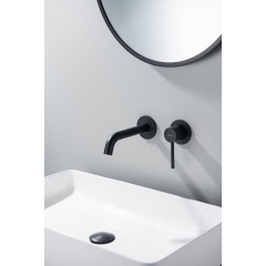 AQ1313MB ЕВРОПА смеситель для раковины настенный 2 отв. (внешняя и скрытая часть), матовый черный