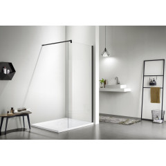 AQ WIW 11020BL Душевая перегородка Walk in с держателем 1100x2000 профиль черный, стекло прозрачное