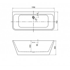 AQ-113775Wt ЭЛЕГИЯ Ванна акриловая, пристенная, 1700*750*580. В комплекте со сливом и ножками. Цвет белый глянцевый.