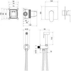 AQ1219MB ОБЕРОН набор с гигиеническим душем (смеситель + гигиеническая лейка + шланг + шланговое подсоединение с держателем), матовый черный