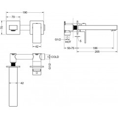 AQ1613MB ЛИБРА смеситель для раковины настенный (внешняя и скрытая часть), матовый черный