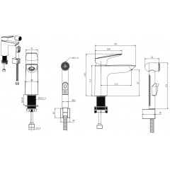 AQ1012MB ВЕГА смеситель для раковины 97 с гигиеническим ручным душем, матовый черный