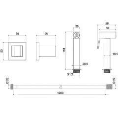 AQ2053MB гигиенический ручной душ со шлангом 120 см и держателем, матовый черный