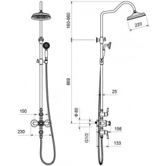 AQ2563PG КЛАССИК термостатическая душевая система (смеситель для душа) 220мм, полир. золото