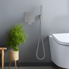 AQ1419CR ЛИРА набор с гигиеническим душем (смеситель + гигиеническая лейка + шланг + шланговое подсоединение с держателем)