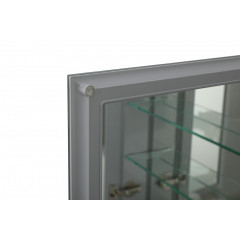 AQ7508-MC Алюминиевый зеркальный шкаф без подсветки 508*660*134, крепеж.Одна зеркальная дверца,две стекл.полки,установка с левым или правым поворотом