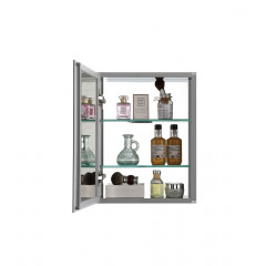 AQ7508-MC Алюминиевый зеркальный шкаф без подсветки 508*660*134, крепеж.Одна зеркальная дверца,две стекл.полки,установка с левым или правым поворотом