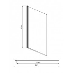 AQ DEL SBA 08015GM Шторка на ванну, одноэлементная, поворотная 800X1500 профиль оружейная сталь, стекло прозрачное