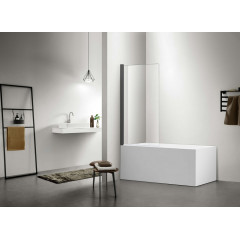 AQ DEL SBA 08015GM Шторка на ванну, одноэлементная, поворотная 800X1500 профиль оружейная сталь, стекло прозрачное