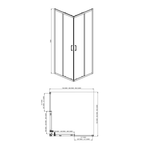 AQ ARI KV 08020GM Душевой уголок квадратный, двери раздвижные 800x800x2000 профиль оружейная сталь, стекло прозрачное