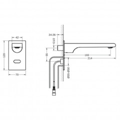 AQ5413CR ЛИРА смеситель для раковины настенный, электронный