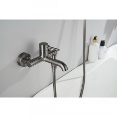 AQ1349BGM ЕВРОПА смеситель для ванны с душевым набором 3jet, оружейная сталь (шлиф. черный хром)