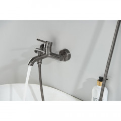 AQ1349BGM ЕВРОПА смеситель для ванны с душевым набором 3jet, оружейная сталь (шлиф. черный хром)