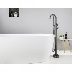 AQ1345BGM ЕВРОПА смеситель для ванны напольный, оружейная сталь (шлиф. черный хром)