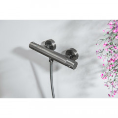 AQ1363BGM ЕВРОПА термостатический смеситель для душа, оружейная сталь (шлиф. черный хром)