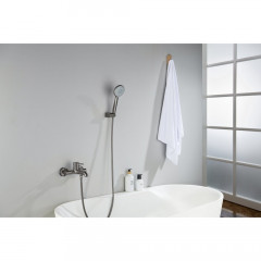 AQ1349BGM ЕВРОПА смеситель для ванны с душевым набором 3jet, оружейная сталь (шлиф. черный хром)