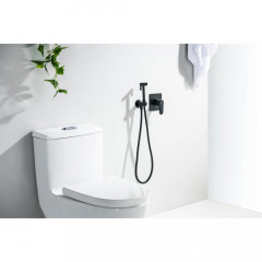 AQ1219MB ОБЕРОН набор с гигиеническим душем (смеситель + гигиеническая лейка + шланг + шланговое подсоединение с держателем), матовый черный