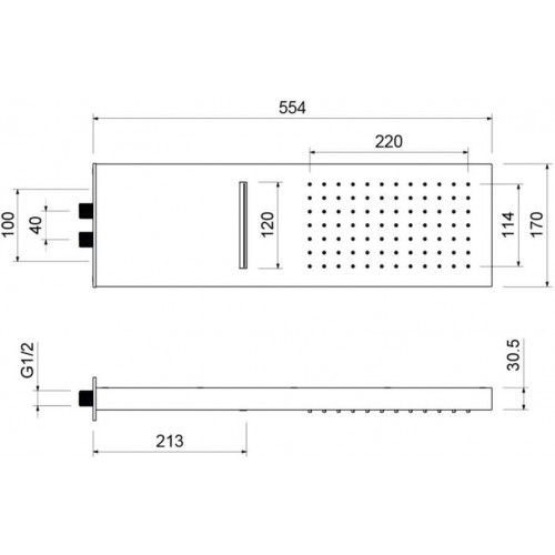 AQ2085CR настенный верхний душ 2 jet 550*170*30 мм