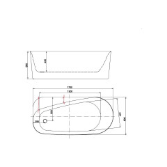 AQ-1115780 ПРИМА Ванна акриловая, отдельностоящая, 1700*800*580 , В комплекте со сливом и ножками. Цвет белый глянцевый.