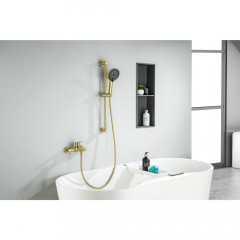 AQ1748BG ЛУГАНО смеситель для ванны с душевым гарнитуром 3jet, шлиф. золото