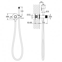 AQ1023BGM БЕТТА комплект для гигиенического душа Select встроенный (смеситель + гигиеническая лейка + шланг), оружейная сталь (шлиф. черный хром)