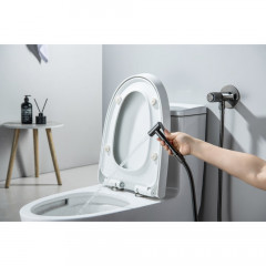 AQ1023BGM БЕТТА комплект для гигиенического душа Select встроенный (смеситель + гигиеническая лейка + шланг), оружейная сталь (шлиф. черный хром)