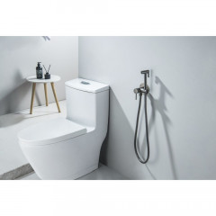 AQ1021BGM ЕВРОПА комплект для гигиенического душа встроенный (смеситель + гигиеническая лейка + шланг), оружейная сталь (шлиф. черный хром)