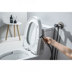 AQ1021BGM ЕВРОПА комплект для гигиенического душа встроенный (смеситель + гигиеническая лейка + шланг), оружейная сталь (шлиф. черный хром)