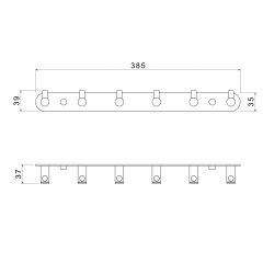 AQ4124BGM ЕВРОПА планка с 6 крючками, оружейная сталь (шлиф. черный хром)