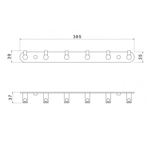 AQ4124BGM ЕВРОПА планка с 6 крючками, оружейная сталь (шлиф. черный хром)