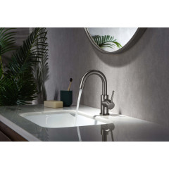 AQ1307BGM ЕВРОПА смеситель для раковины, без донного клапана, оружейная сталь (шлиф. черный хром)