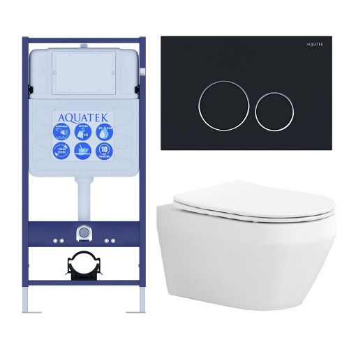 SET AQUATEK ЛЕЯ-020 4в1 (рама AQUATEK Standard INS-0000012+крепеж KKI-0000002+клавиша KDI-0000020+унитаз ЛЕЯ AQ1199-00 с тонким сиденьем soft-close)