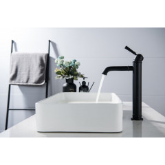 AQ1504MB КЛАССИК смеситель для раковины высокий 235, без донного клапана, матовый черный