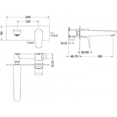 AQ1113MB БЕТТА смеситель для раковины настенный (внешняя и скрытая часть), матовый черный