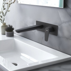 AQ1113MB БЕТТА смеситель для раковины настенный (внешняя и скрытая часть), матовый черный