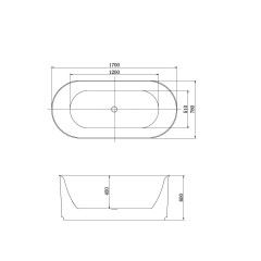 AQ-1163778 МОДЕНА Ванна акриловая, отдельностоящая, 1700*780*600. В комплекте со сливом и ножками. Цвет белый глянцевый.