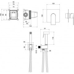 AQ1419MB ЛИРА набор с гигиеническим душем (смеситель + гигиеническая лейка + шланг + шланговое подсоединение с держателем), матовый черный