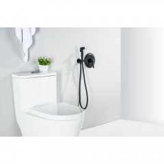 AQ1519MB КЛАССИК набор с гигиеническим душем (смеситель + гигиеническая лейка + шланг + шланговое подсоединение с держателем), матовый черный