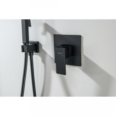 AQ1419MB ЛИРА набор с гигиеническим душем (смеситель + гигиеническая лейка + шланг + шланговое подсоединение с держателем), матовый черный